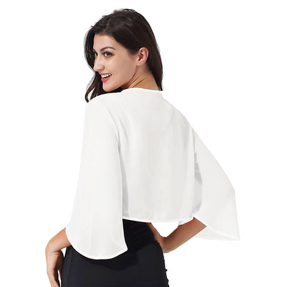 Women 3/4 Sleeve Chiffon Cardigan Bolero Shawls Outerwear Wedding Bridal Party Dress Wraps Beach Vacation Cover Ups Soft Cape