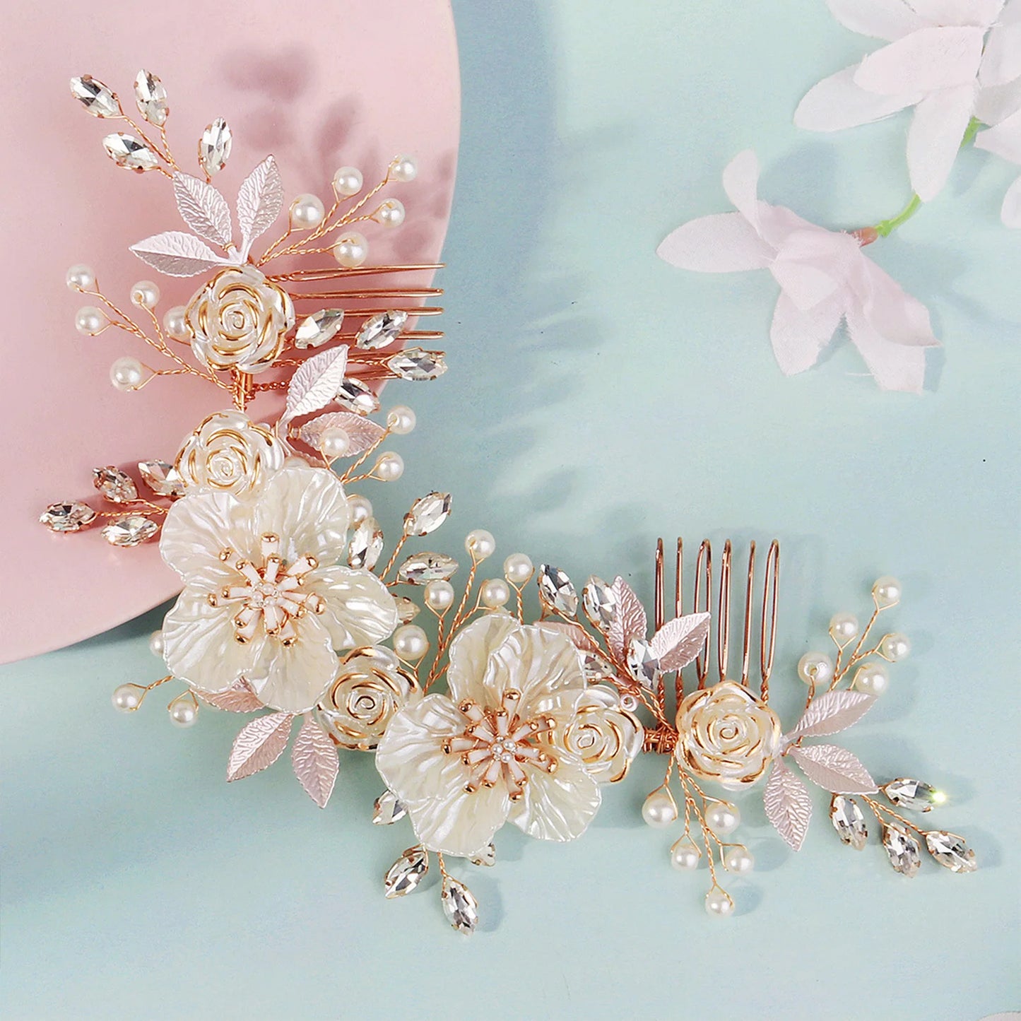 Handmade Pearl Flower Bridal Hair Comb – Silver Crystal Wedding Clip