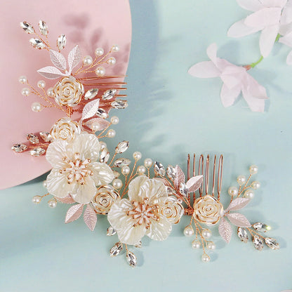 Handmade Pearl Flower Bridal Hair Comb – Silver Crystal Wedding Clip