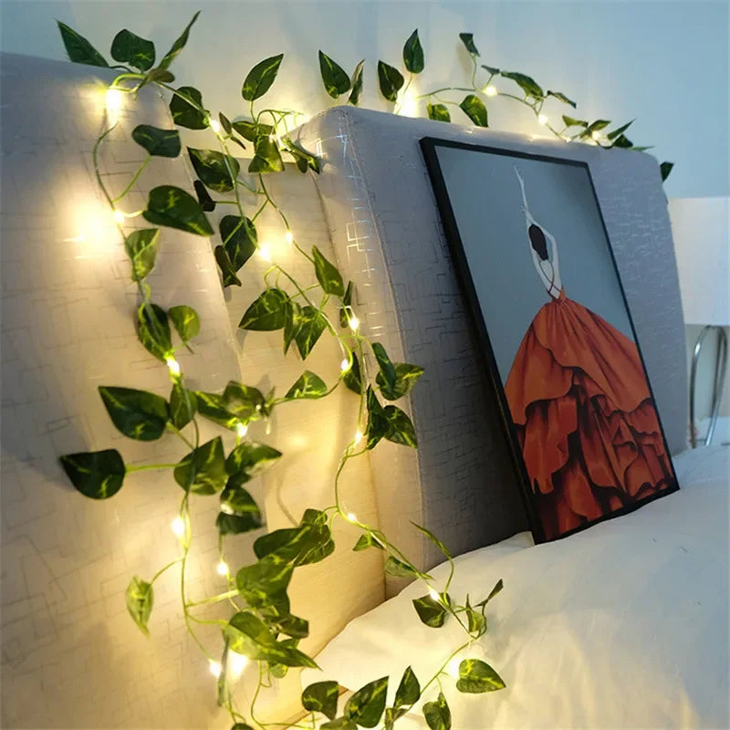 Botanical Green Leaf LED Fairy String Lights Garland