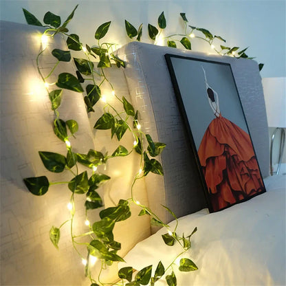 Botanical Green Leaf LED Fairy String Lights Garland