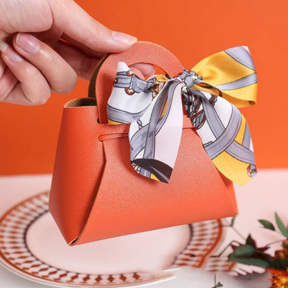 Luxury Leather Wedding Favor Bags | Mini Handbag Gift Bags with Ribbon | Wedding Guest Candy Bags | Set of 5