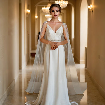 Wedding Bolero Bridal Cape Veil Wedding Accessories Long Cloak Shawl Soft Evening Cape Jacket Spanish Embroidered Shawls GP14