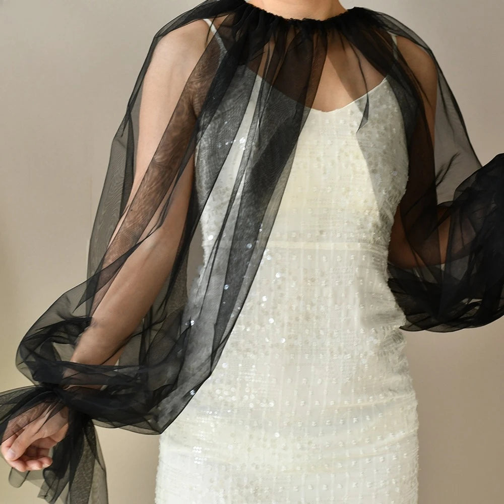Attached-Sleeve Bridal Shawl with Flared Cuffs Wedding Bolero Sexy Wear Wedding Accessories Wedding Props Marriage Evening Party