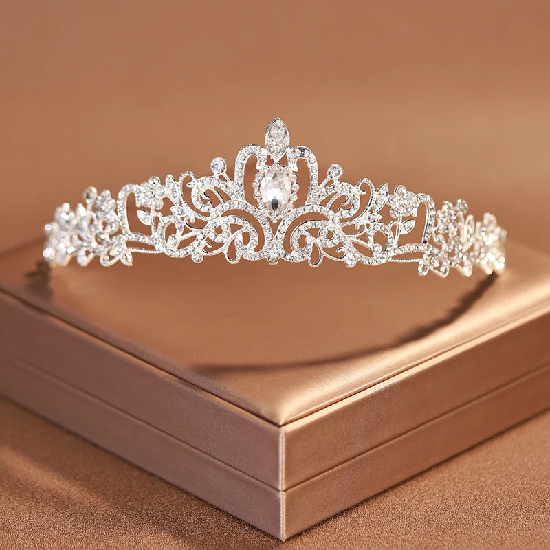 Premium Silver Botanical Wedding Crown | Regal Birthday Tiara & Bridal Hairwear Accessory
