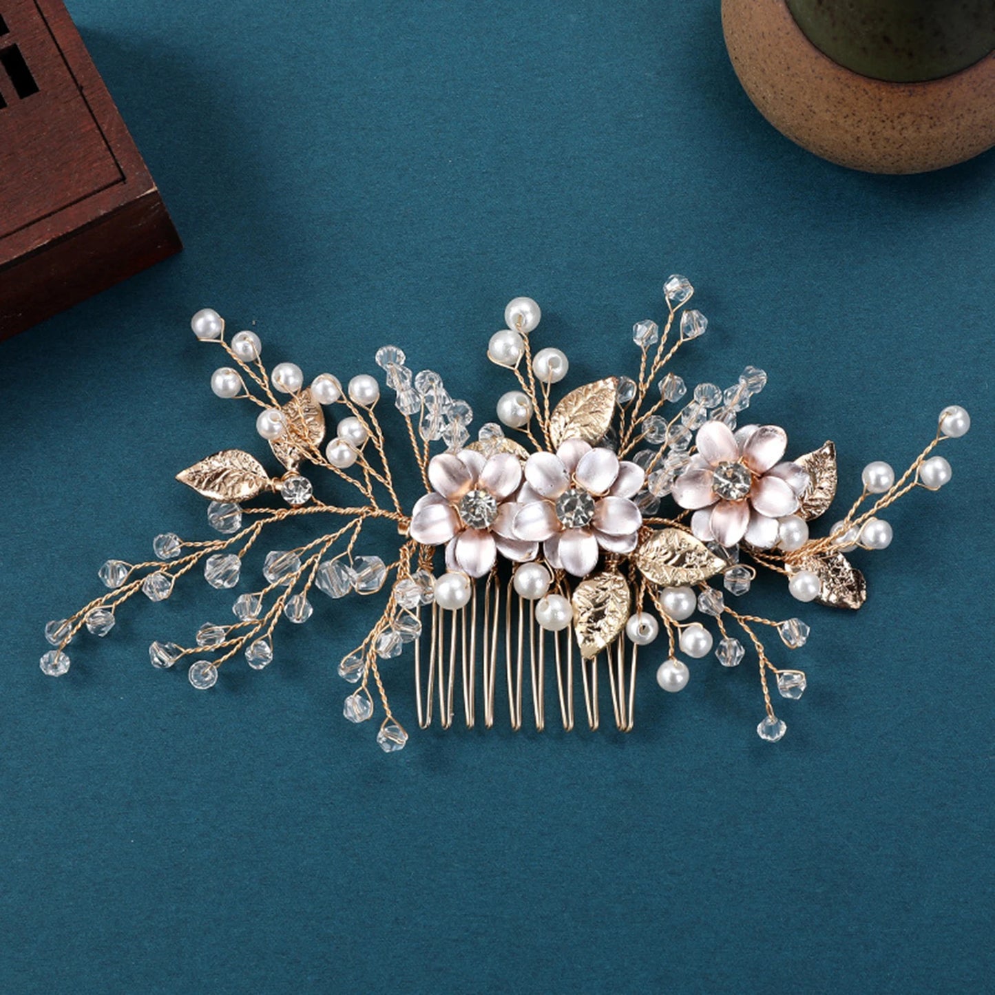 Handmade Pearl Flower Bridal Hair Comb – Silver Crystal Wedding Clip