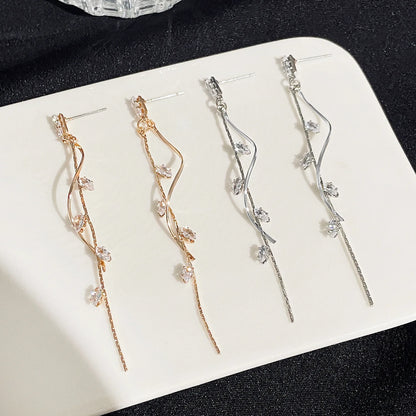 French Luxury Long Zircon Tassel Twisted Drop Earrings