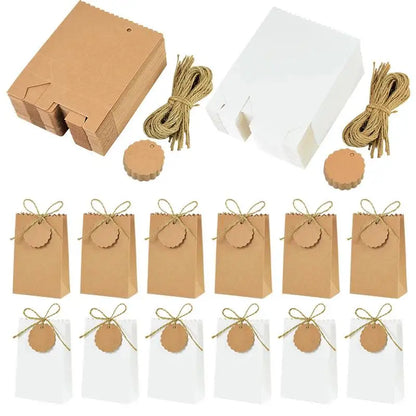 Kraft Paper Gift Boxes with Rope Handle | Set of 10/50 | Retro Wedding Favor Boxes | Party & Holiday Packaging