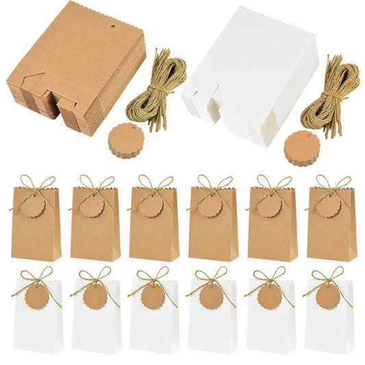 Kraft Paper Gift Boxes with Rope Handle | Set of 10/50 | Retro Wedding Favor Boxes | Party & Holiday Packaging