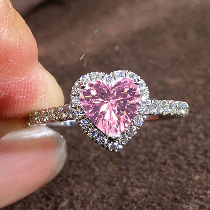 Cubic Zirconia Heart Wedding Band | Prong Setting Bridal Ring | Women's Wedding Jewelry