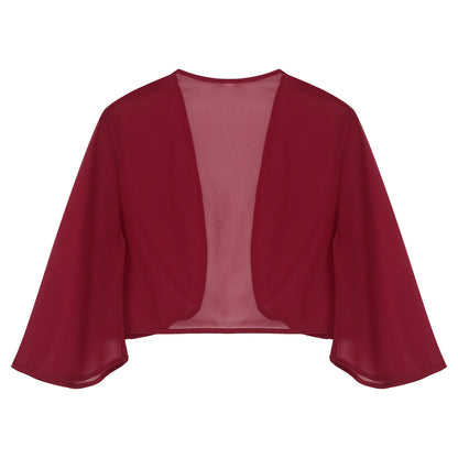 Women 3/4 Sleeve Chiffon Cardigan Bolero Shawls Outerwear Wedding Bridal Party Dress Wraps Beach Vacation Cover Ups Soft Cape