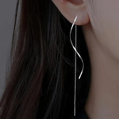 French Luxury Long Zircon Tassel Twisted Drop Earrings