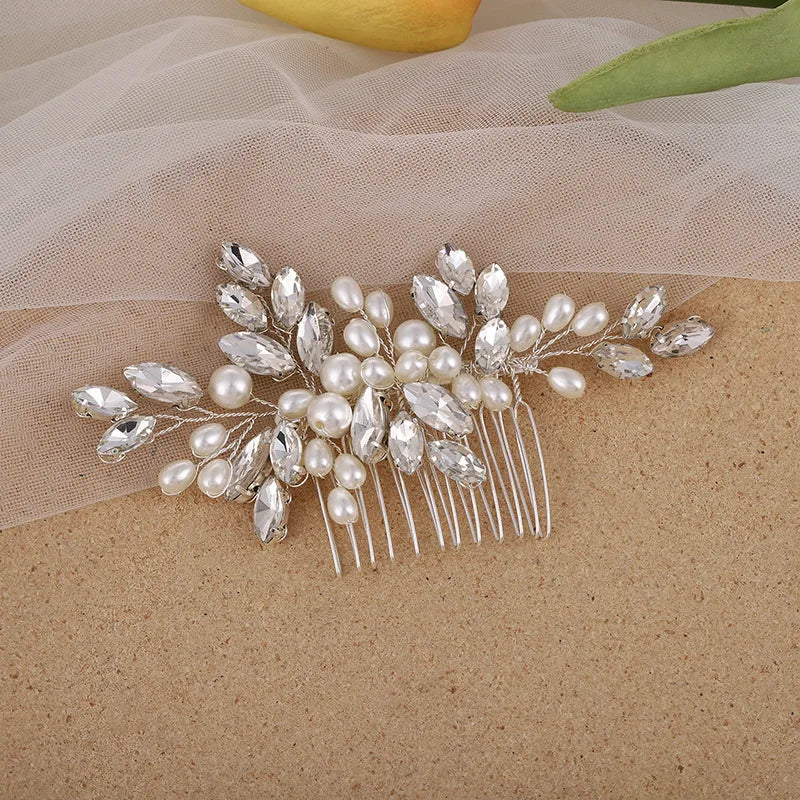 Handmade Pearl Flower Bridal Hair Comb – Silver Crystal Wedding Clip