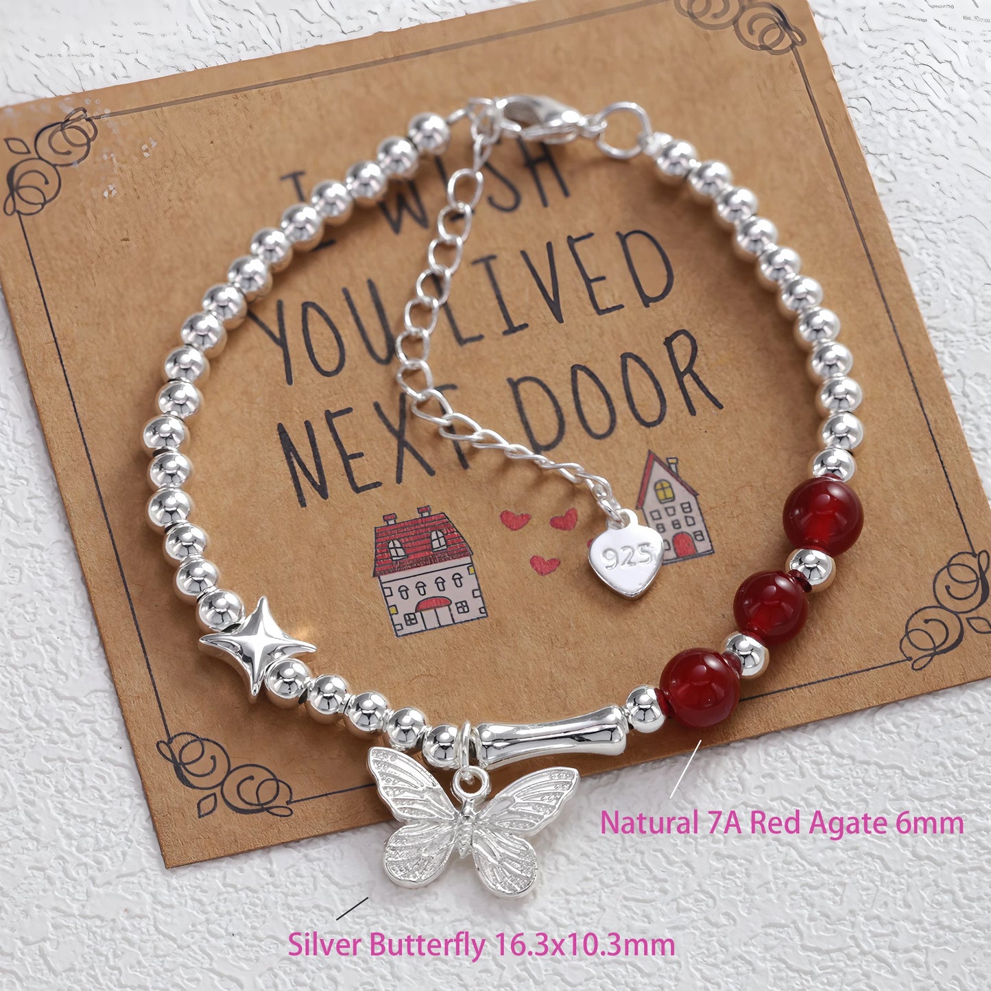 925 Sterling Silver Butterfly Bead String Bracelet