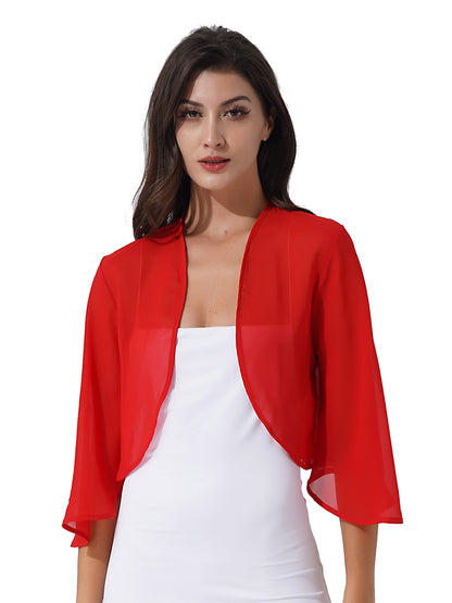 Women 3/4 Sleeve Chiffon Cardigan Bolero Shawls Outerwear Wedding Bridal Party Dress Wraps Beach Vacation Cover Ups Soft Cape