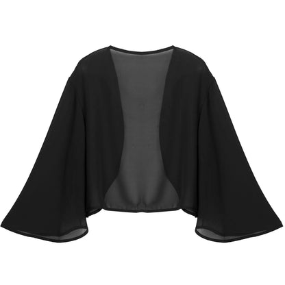 Women 3/4 Sleeve Chiffon Cardigan Bolero Shawls Outerwear Wedding Bridal Party Dress Wraps Beach Vacation Cover Ups Soft Cape