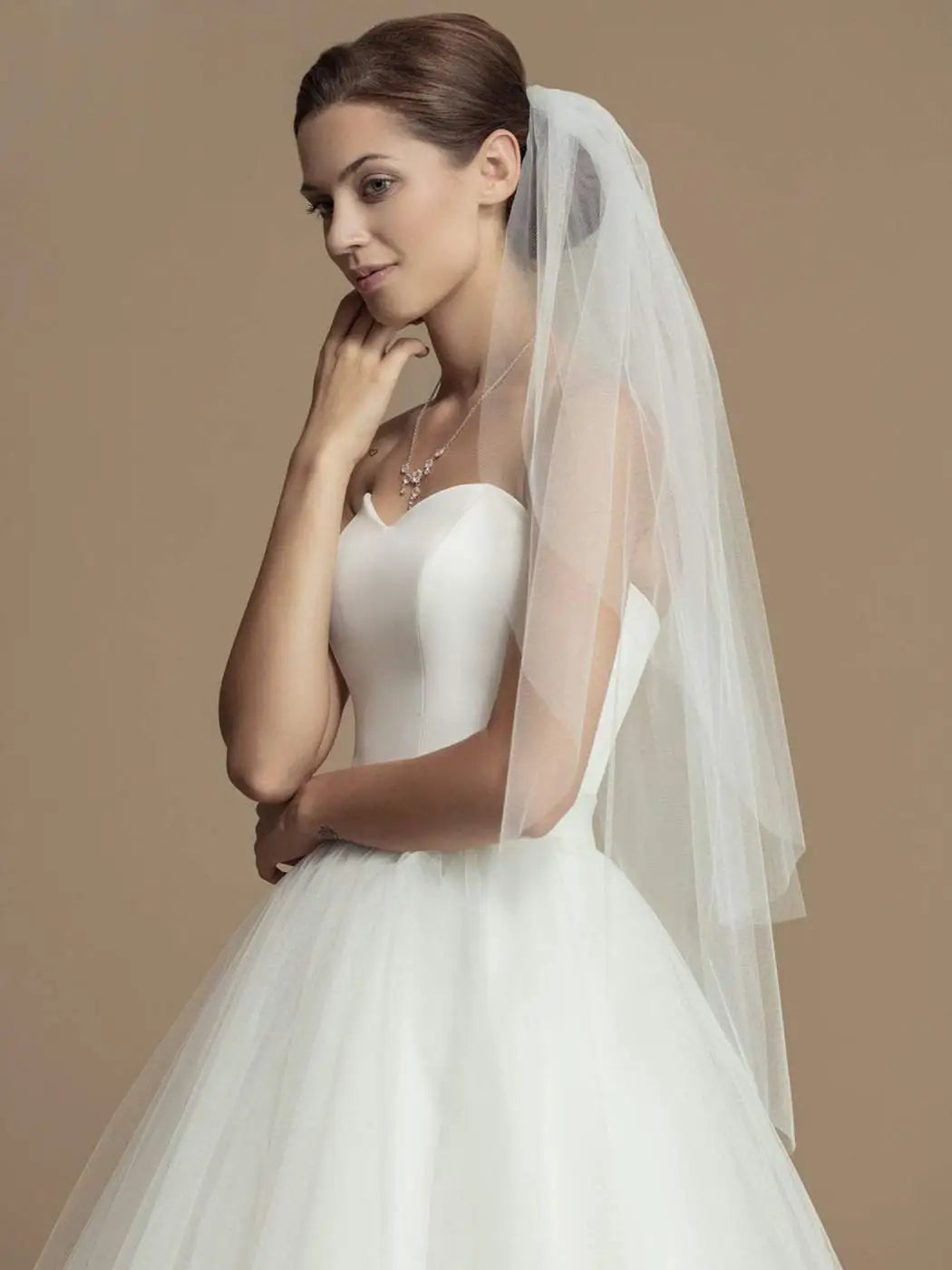 Two-Layer Fingertip Bridal Veil with Comb Cut Edge