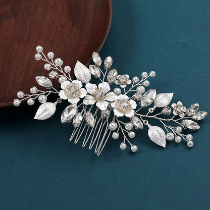 Handmade Pearl Flower Bridal Hair Comb – Silver Crystal Wedding Clip