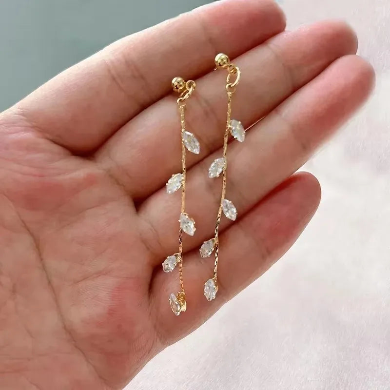 French Luxury Long Zircon Tassel Twisted Drop Earrings