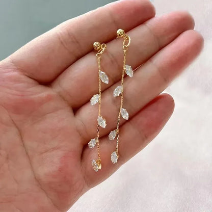 French Luxury Long Zircon Tassel Twisted Drop Earrings