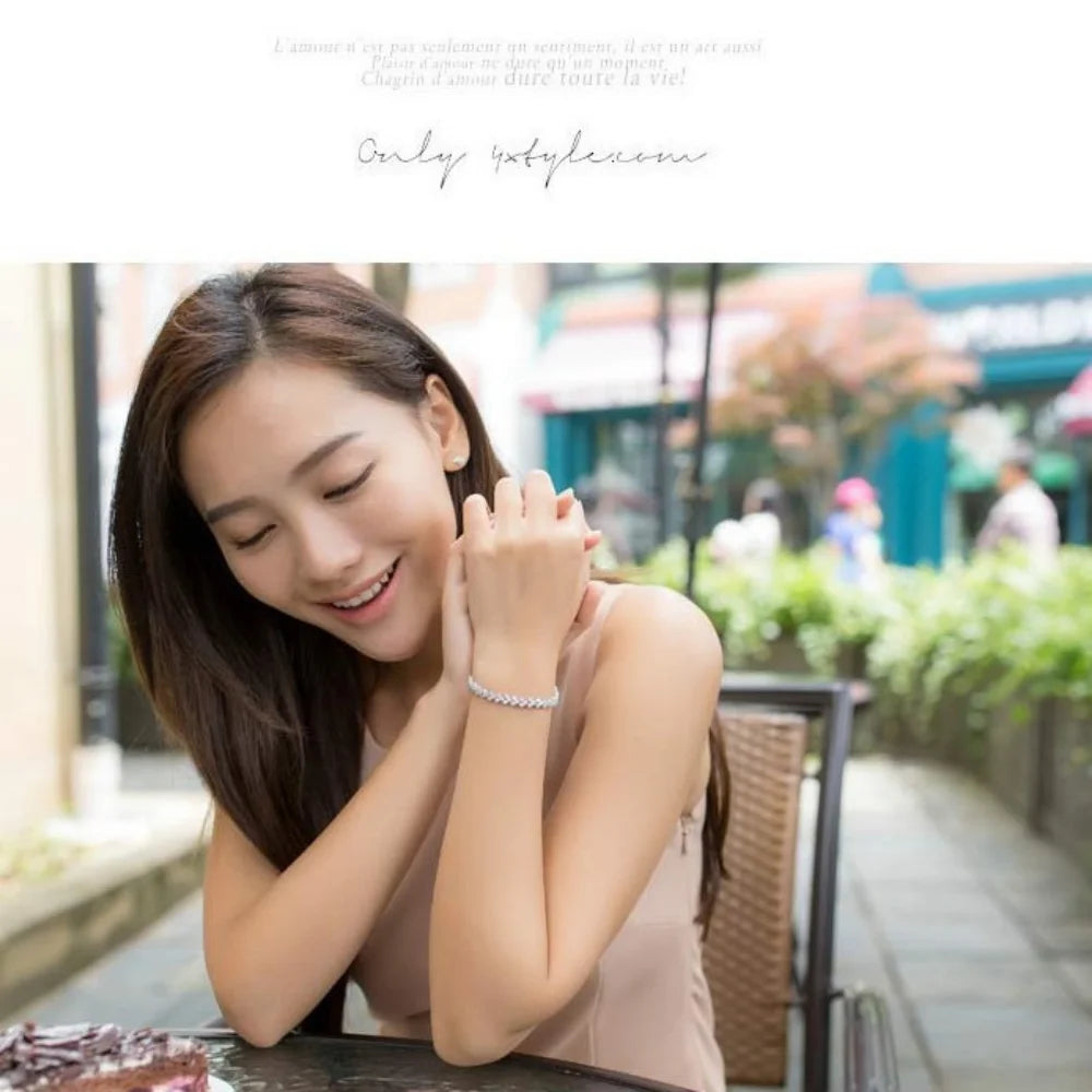 925 Sterling Silver Love Zircon Bracelet – Luxury Bridal Gift