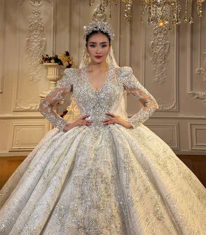 Customized NS5068 Full Beading V-neckline Wedding Dress Amanda Novias 2026