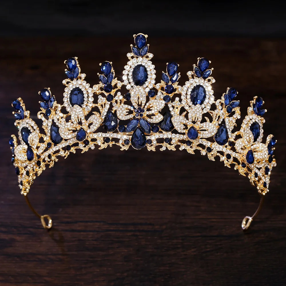 Bloom Veil Co. Royal Queen Champagne Gold Bridal Crown – Luxury Crystal Wedding Tiara