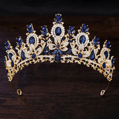Bloom Veil Co. Royal Queen Champagne Gold Bridal Crown – Luxury Crystal Wedding Tiara