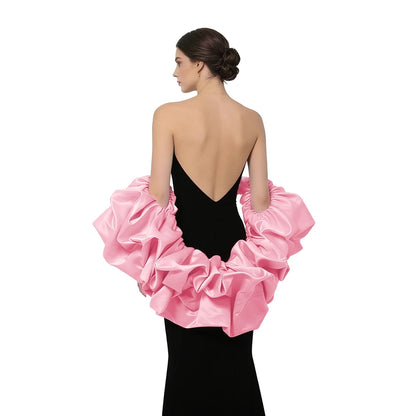 Satin Puff Sleeve Cape Bridal Shawl Ruffled Bolero Wrap for Bride Wedding Dress Cover Up