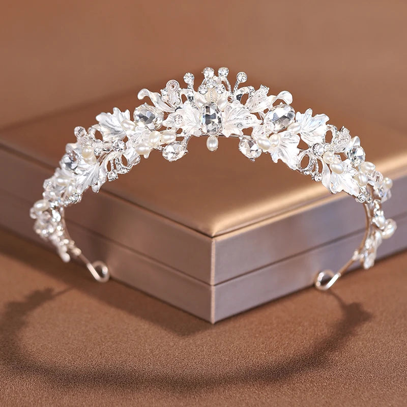 Premium Silver Botanical Wedding Crown | Regal Birthday Tiara & Bridal Hairwear Accessory