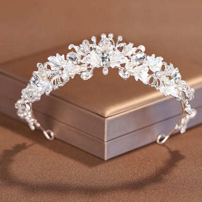 Premium Silver Botanical Wedding Crown | Regal Birthday Tiara & Bridal Hairwear Accessory