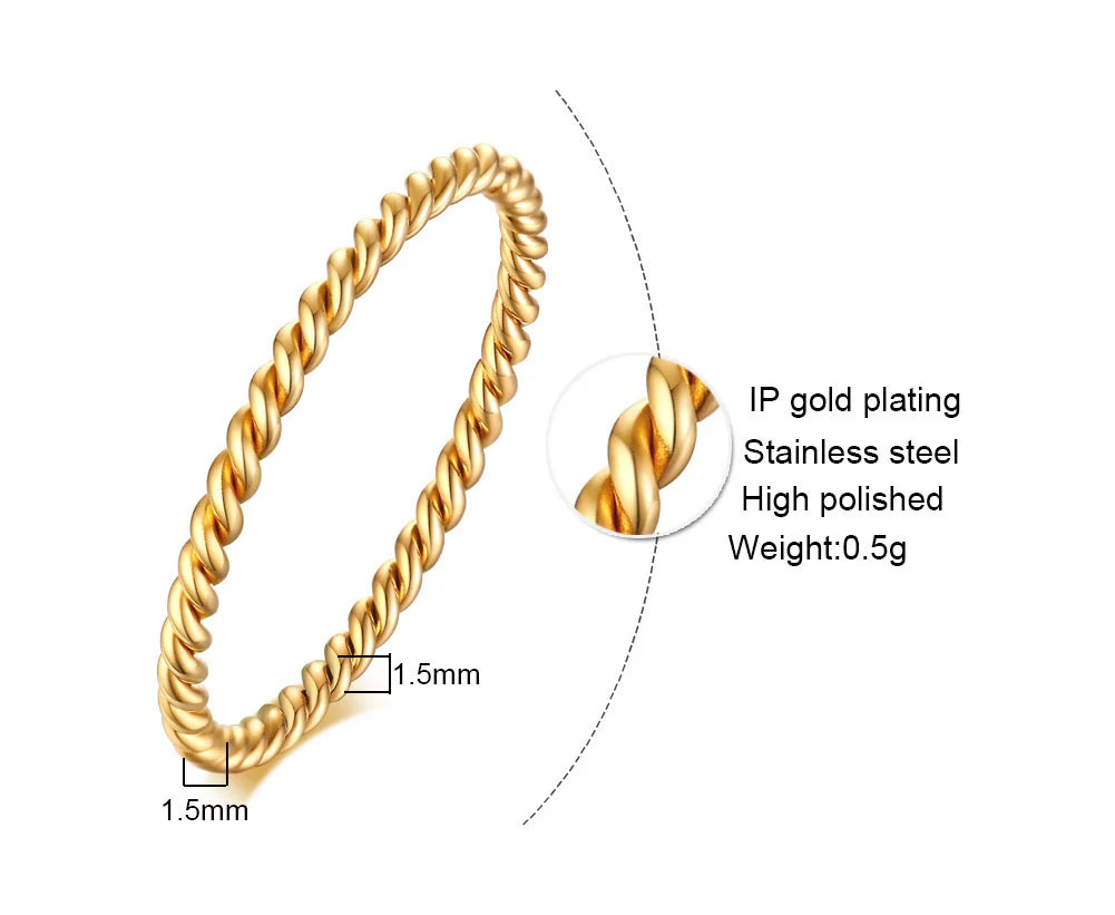 18K Gold Plated Vintage Twisted Rope Ring | Stainless Steel | Women's Wedding & Party Ring