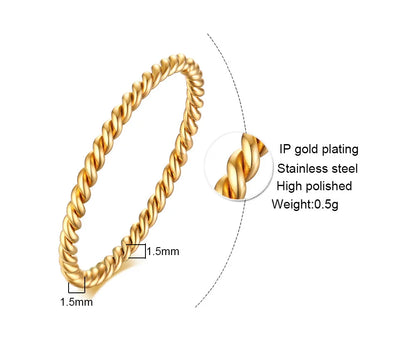 18K Gold Plated Vintage Twisted Rope Ring | Stainless Steel | Women's Wedding & Party Ring