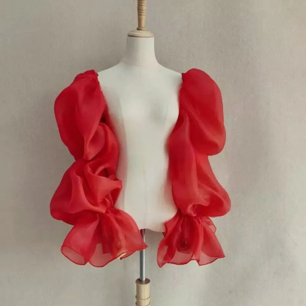 Elegant Puff Wedding Arm Sleeves Evening Dress Decor Ruffles Bride Detachable Sleeves Bowknot Sweet Sheer Cover Sleeves Banquet