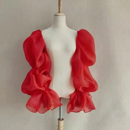 Elegant Puff Wedding Arm Sleeves Evening Dress Decor Ruffles Bride Detachable Sleeves Bowknot Sweet Sheer Cover Sleeves Banquet
