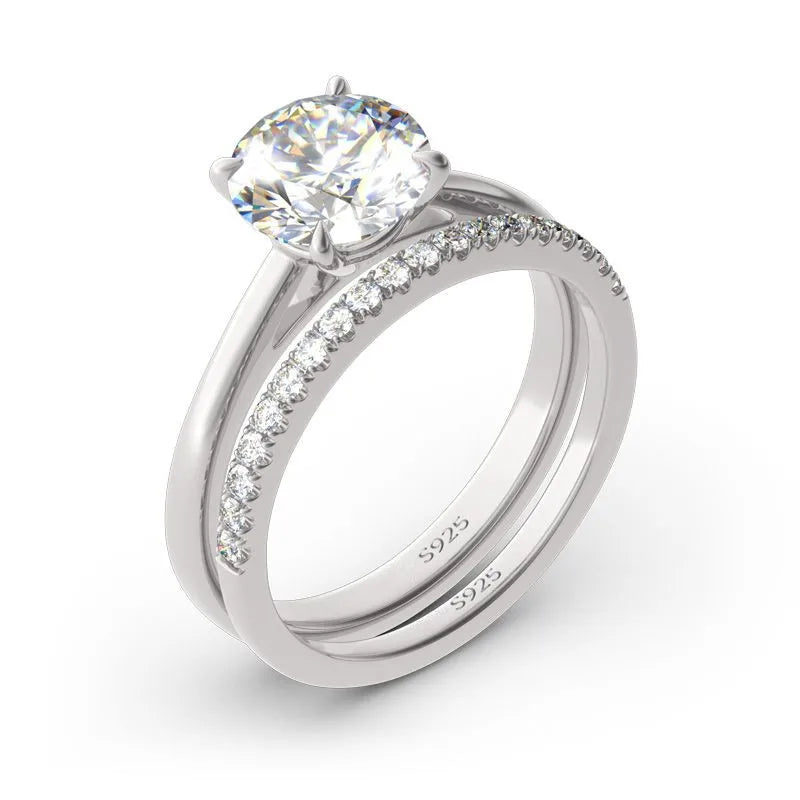 2.0ct GIC Certified Moissanite Bridal Ring Set | 925 Sterling Silver White Gold Plated | Engagement & Wedding Ring