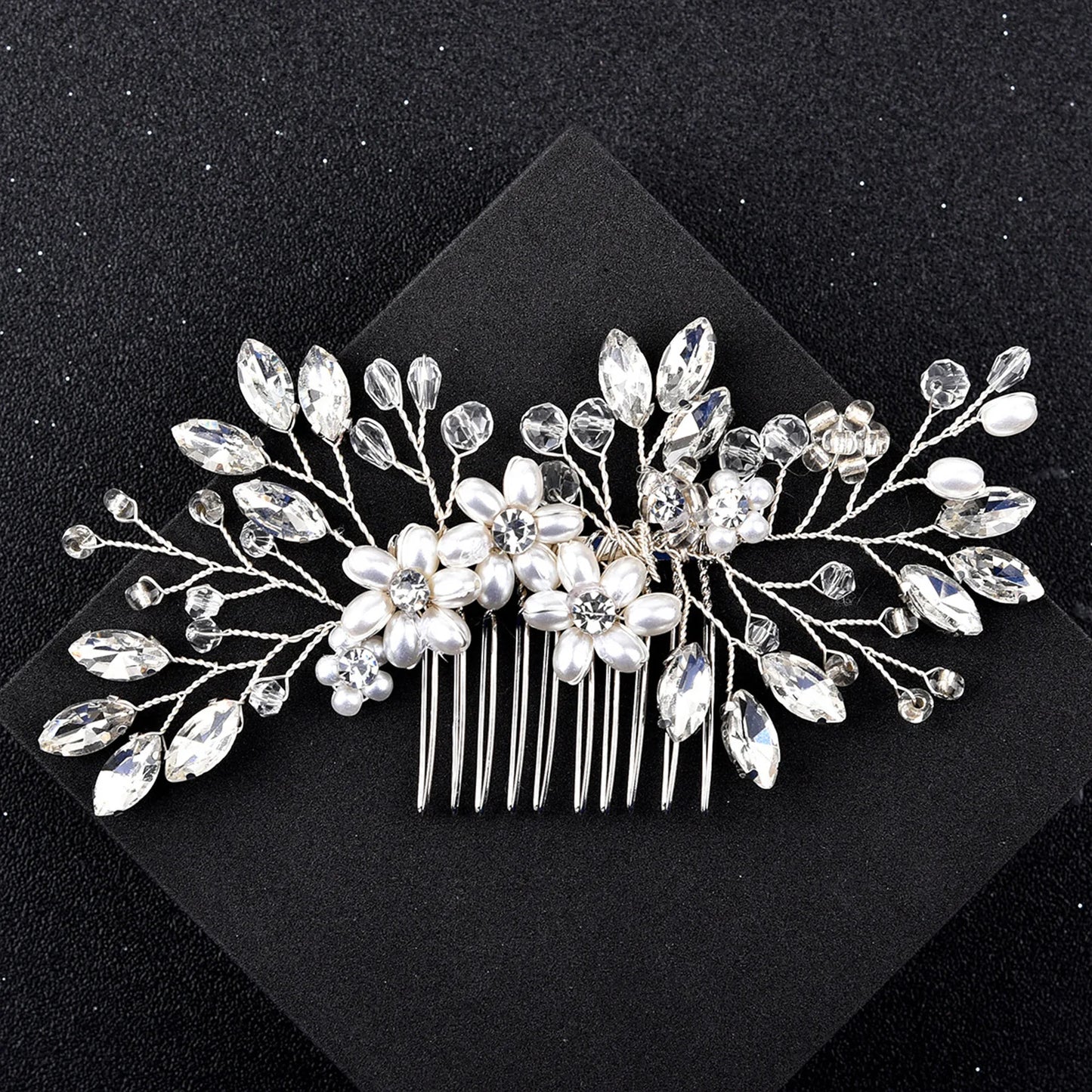 Handmade Pearl Flower Bridal Hair Comb – Silver Crystal Wedding Clip