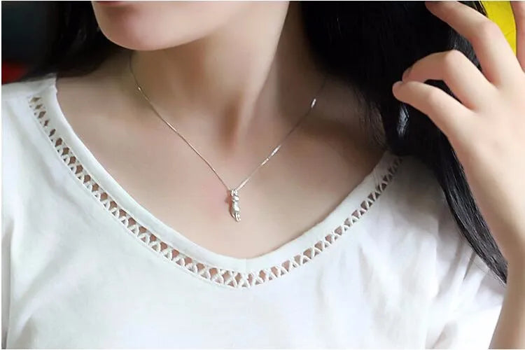 925 Sterling Silver Cute Kitty Pendant Necklace