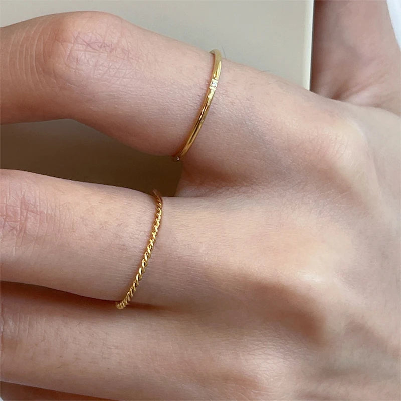 18K Gold Plated Vintage Twisted Rope Ring | Stainless Steel | Women's Wedding & Party Ring