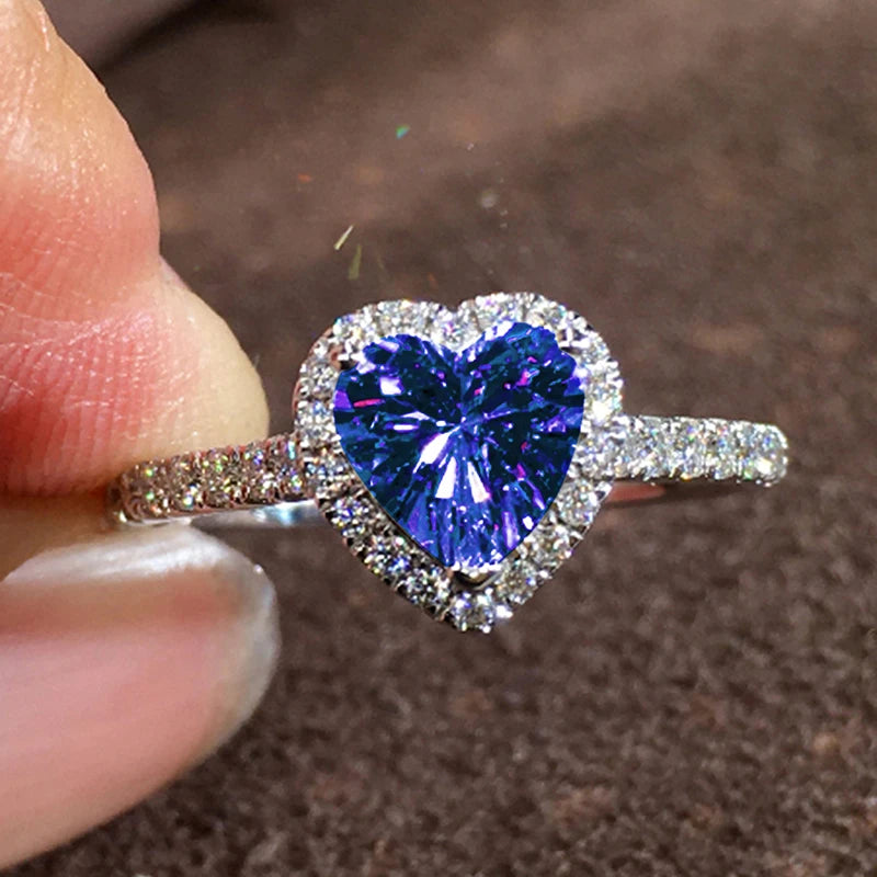 Cubic Zirconia Heart Wedding Band | Prong Setting Bridal Ring | Women's Wedding Jewelry