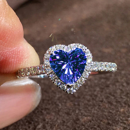Cubic Zirconia Heart Wedding Band | Prong Setting Bridal Ring | Women's Wedding Jewelry