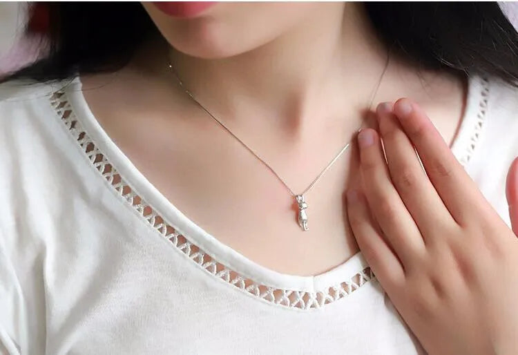 925 Sterling Silver Cute Kitty Pendant Necklace