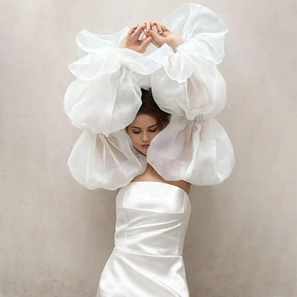 Elegant Puff Wedding Arm Sleeves Evening Dress Decor Ruffles Bride Detachable Sleeves Bowknot Sweet Sheer Cover Sleeves Banquet