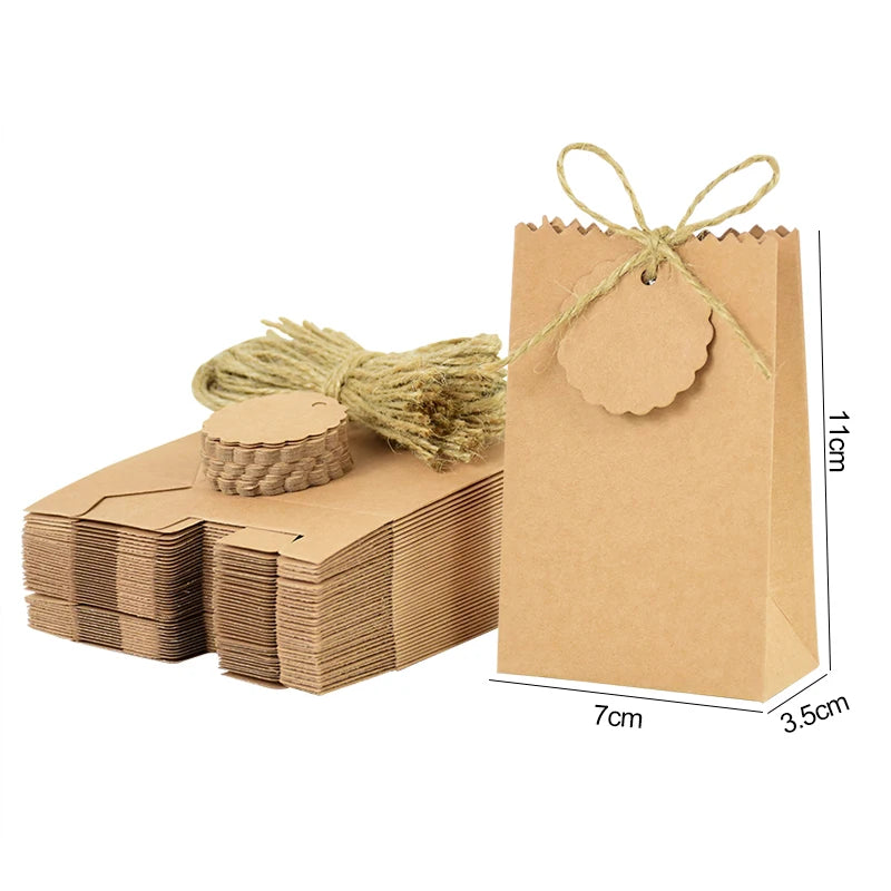 Kraft Paper Gift Boxes with Rope Handle | Set of 10/50 | Retro Wedding Favor Boxes | Party & Holiday Packaging