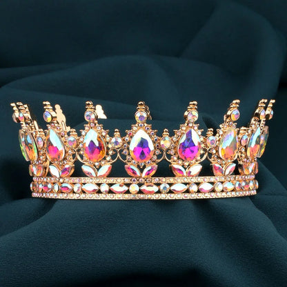 European Regal Round Crown – Colorful Crystal Wedding Tiara