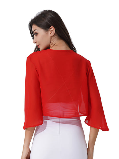 Women 3/4 Sleeve Chiffon Cardigan Bolero Shawls Outerwear Wedding Bridal Party Dress Wraps Beach Vacation Cover Ups Soft Cape