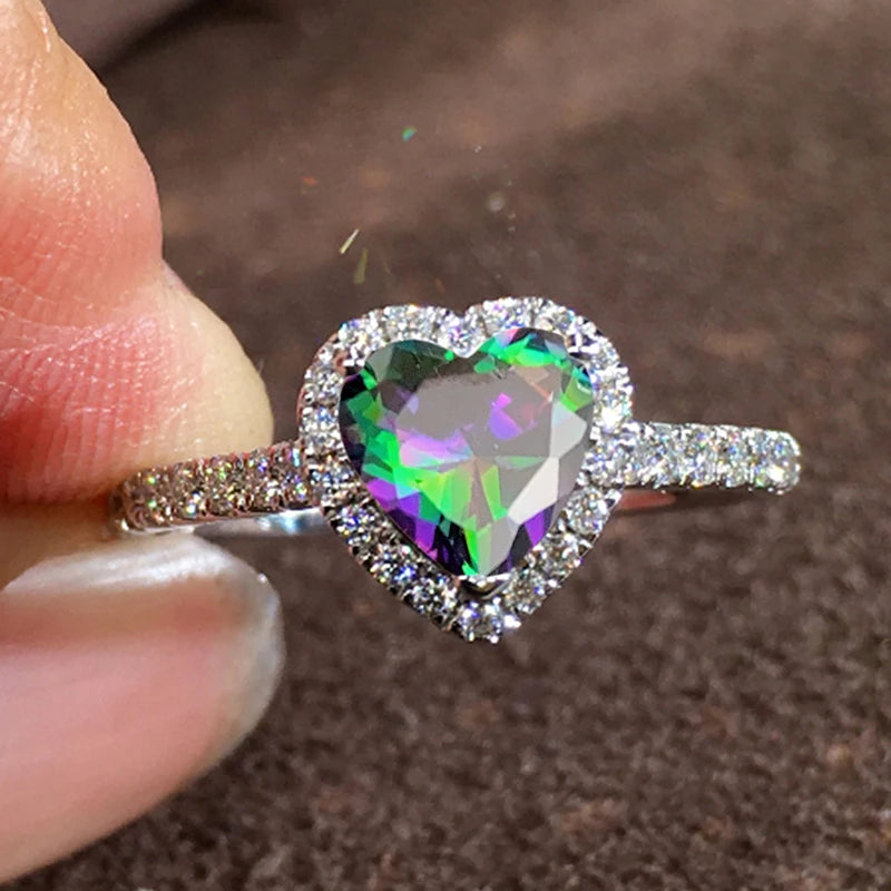 Cubic Zirconia Heart Wedding Band | Prong Setting Bridal Ring | Women's Wedding Jewelry