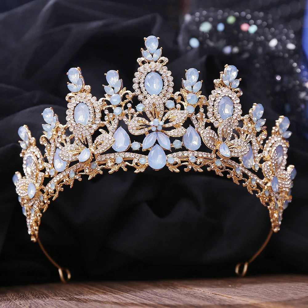 Bloom Veil Co. Royal Queen Champagne Gold Bridal Crown – Luxury Crystal Wedding Tiara
