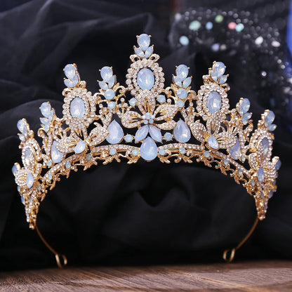 Bloom Veil Co. Royal Queen Champagne Gold Bridal Crown – Luxury Crystal Wedding Tiara
