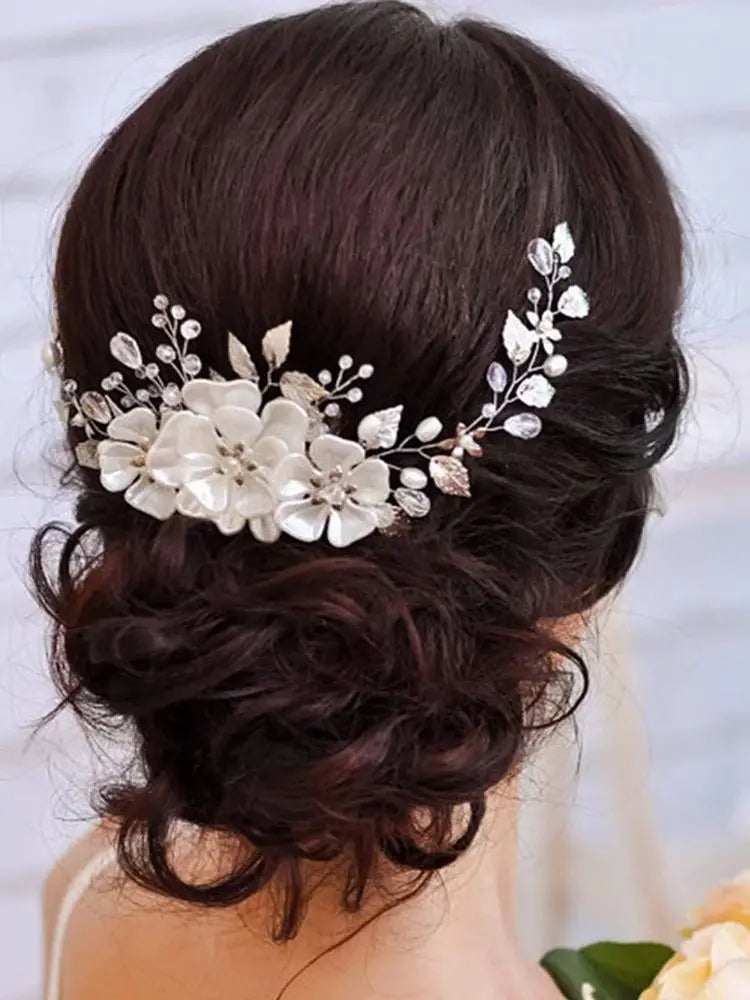Pearl Flower Crown Headband – Boho Bridal Crystal Headpiece
